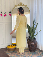 Lemon Yellow Kurta Set with Green Banarasi Dupatta