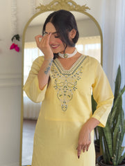 Lemon Yellow Kurta Set with Green Banarasi Dupatta