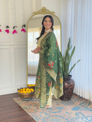 Lemon Yellow Kurta Set with Green Banarasi Dupatta