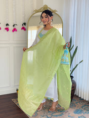White Kurta Set with Lime Dupatta