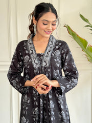 Dusty Rose Kurta Set with Floral Print Dupatta