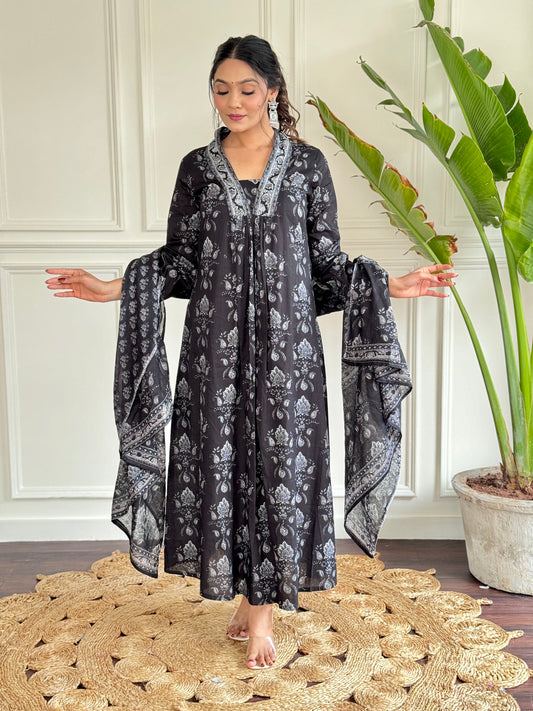 Dusty Rose Kurta Set with Floral Print Dupatta