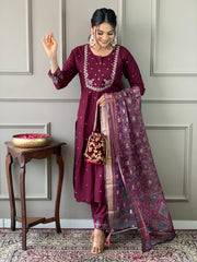 Rani Pink Silk Kurta Set with Banarasi Dupatta