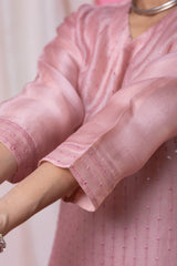 Dusty Rose Kurta Set with Floral Print Dupatta