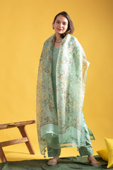 Dusty Rose Kurta Set with Floral Print Dupatta