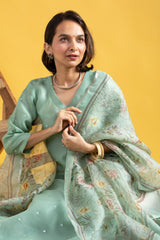 Dusty Rose Kurta Set with Floral Print Dupatta