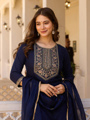 Dusty Rose Kurta Set with Floral Print Dupatta