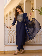 Dusty Rose Kurta Set with Floral Print Dupatta