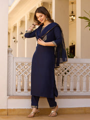 Dusty Rose Kurta Set with Floral Print Dupatta
