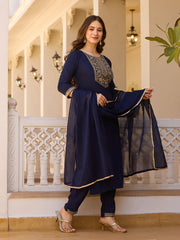 Dusty Rose Kurta Set with Floral Print Dupatta