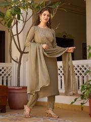 Dusty Rose Kurta Set with Floral Print Dupatta