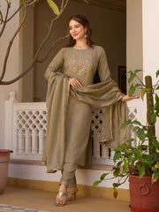Dusty Rose Kurta Set with Floral Print Dupatta