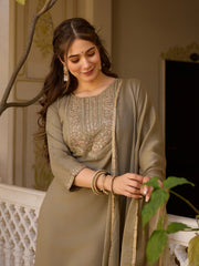 Dusty Rose Kurta Set with Floral Print Dupatta