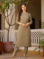 Dusty Rose Kurta Set with Floral Print Dupatta