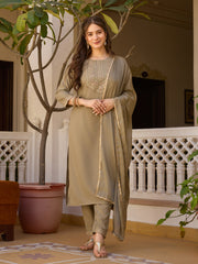 Dusty Rose Kurta Set with Floral Print Dupatta
