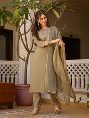 Dusty Rose Kurta Set with Floral Print Dupatta