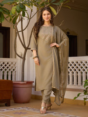 Dusty Rose Kurta Set with Floral Print Dupatta