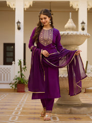 Dusty Rose Kurta Set with Floral Print Dupatta