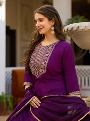 Dusty Rose Kurta Set with Floral Print Dupatta