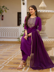 Dusty Rose Kurta Set with Floral Print Dupatta