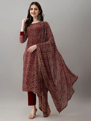 Dusty Rose Kurta Set with Floral Print Dupatta