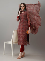 Dusty Rose Kurta Set with Floral Print Dupatta