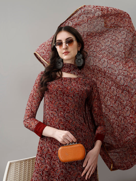 Dusty Rose Kurta Set with Floral Print Dupatta
