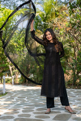 Dusty Rose Kurta Set with Floral Print Dupatta