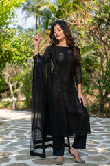 Dusty Rose Kurta Set with Floral Print Dupatta