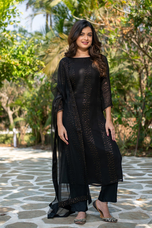 Dusty Rose Kurta Set with Floral Print Dupatta
