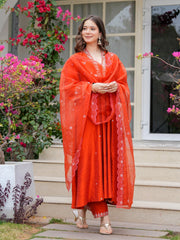 Dusty Rose Kurta Set with Floral Print Dupatta