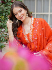 Dusty Rose Kurta Set with Floral Print Dupatta