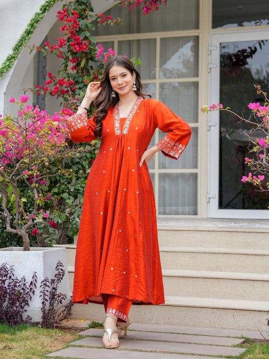 Dusty Rose Kurta Set with Floral Print Dupatta