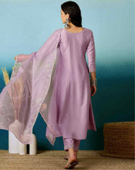 Lavender Silk Kurta Set with Mirror Work