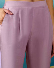 Lavender Silk Kurta Set with Mirror Work