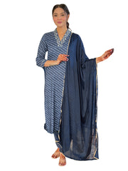 Navy Blue Striped Kurta Set