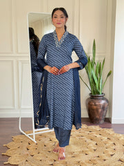 Navy Blue Striped Kurta Set