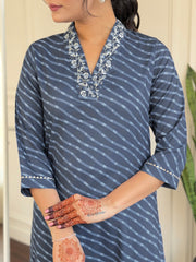 Navy Blue Striped Kurta Set