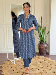 Navy Blue Striped Kurta Set