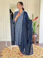 Navy Blue Striped Kurta Set