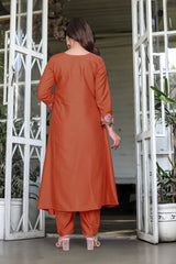Purple Anarkali Kurta Set with Floral Embroidery