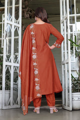 Purple Anarkali Kurta Set with Floral Embroidery