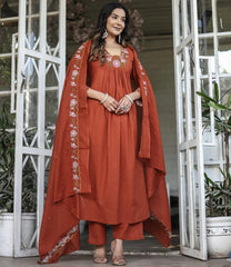 Purple Anarkali Kurta Set with Floral Embroidery