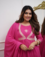 Red Anarkali Kurta Set with Gold Embroidery