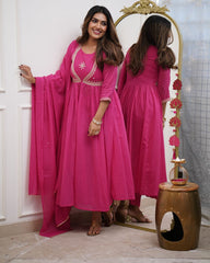 Red Anarkali Kurta Set with Gold Embroidery