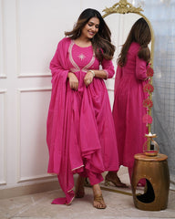 Red Anarkali Kurta Set with Gold Embroidery