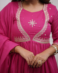 Red Anarkali Kurta Set with Gold Embroidery