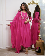 Red Anarkali Kurta Set with Gold Embroidery