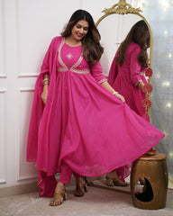 Red Anarkali Kurta Set with Gold Embroidery