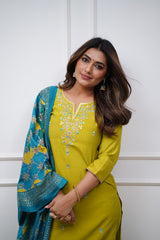 White Kurta Set with Pink Printed Silk Dupatta